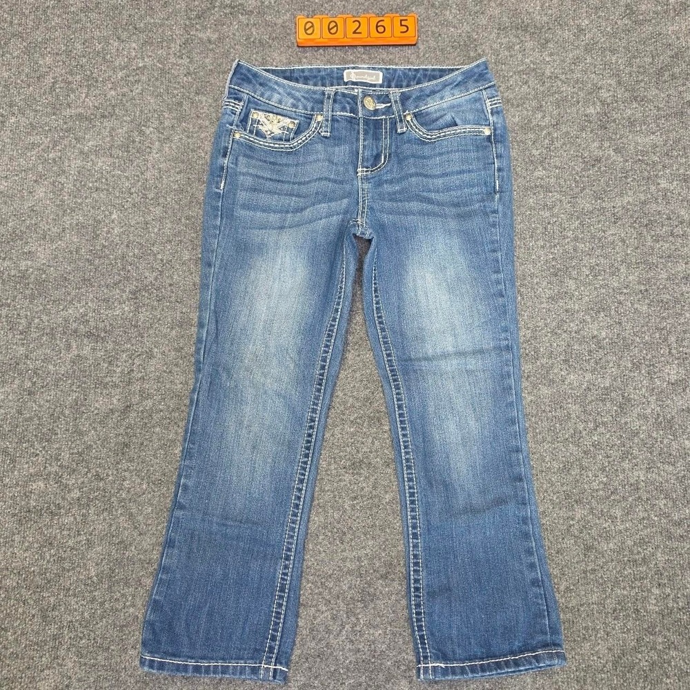 Soundgirl Y2K low rise flare jeans with embroidered details and white stitching